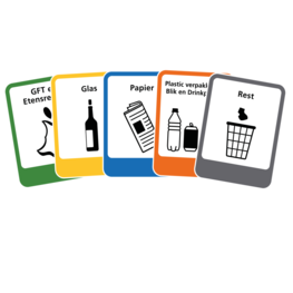 Stickerset GFT-Glas-Papier-PBD-Rest (pictogram volgens IenW) Stickerset GFT-Glas-Papier-PBD-Rest (pictogram volgens IenW)